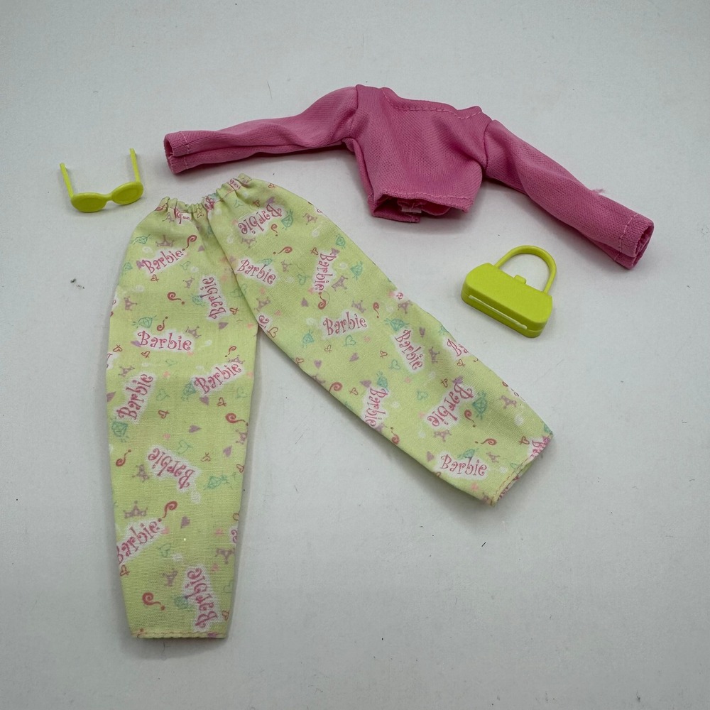 Barbie Doll‎ Outfit Kids Pink Green Logo Pants Top Purse Sunglasses Set